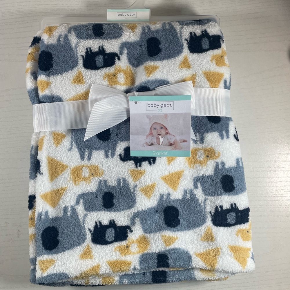 Baby Gear Elephant Print Blanket - Blue and Yellow